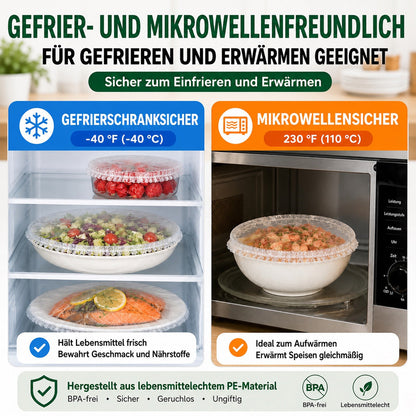 upsell❄️ 100 Stück Frischhaltehauben, Elastische Abdeckungen für Schüsseln & Teller, Alternative zu Frischhaltefolie, für Lebensmittel & Reste