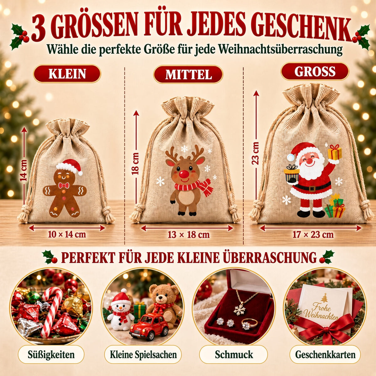 🎄⛄ Weihnachtliche Jute-Geschenkbeutel mit Kordelzug--Lose Süßigkeiten und Geschenke in Sekunden ordentlich verpackt 🎁🎄