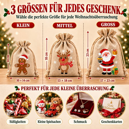 🎄⛄ Weihnachtliche Jute-Geschenkbeutel mit Kordelzug--Lose Süßigkeiten und Geschenke in Sekunden ordentlich verpackt 🎁🎄