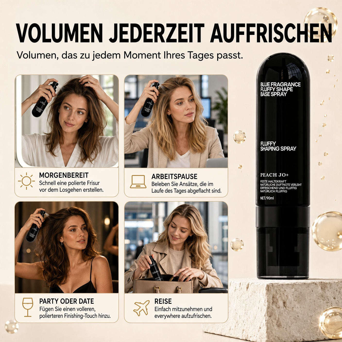🎉🎉 50 % RABATT | NUR FÜR KURZE ZEIT!  Fluffy Hair Shaping Spray – Haarspray mit lang anhaltendem Pfirsichduft für mehr Volumen und perfekten Halt den ganzen Tag.