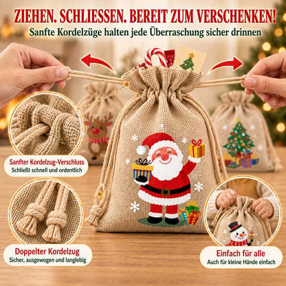 🎄⛄ Weihnachtliche Jute-Geschenkbeutel mit Kordelzug--Lose Süßigkeiten und Geschenke in Sekunden ordentlich verpackt 🎁🎄