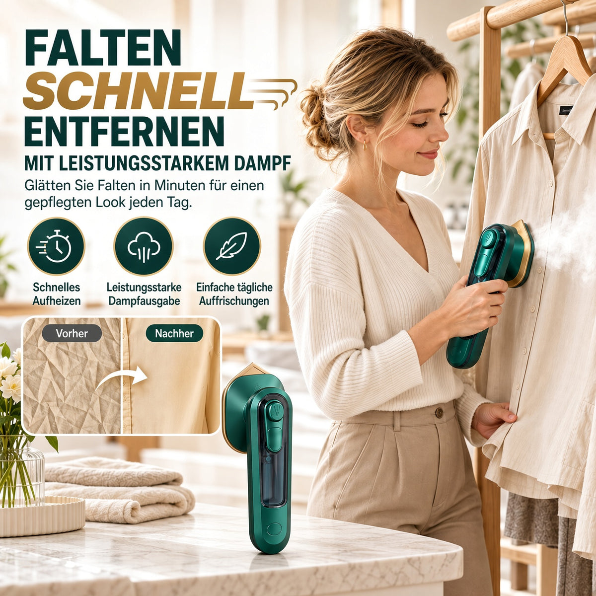 🔥 40% Rabatt – Nur für kurze Zeit! ⏰ ✨ Tragbares Dampfbügeleisen mit schnellem Aufheizen 💨 Nass- & Trockenbügeln für Zuhause und Reisen