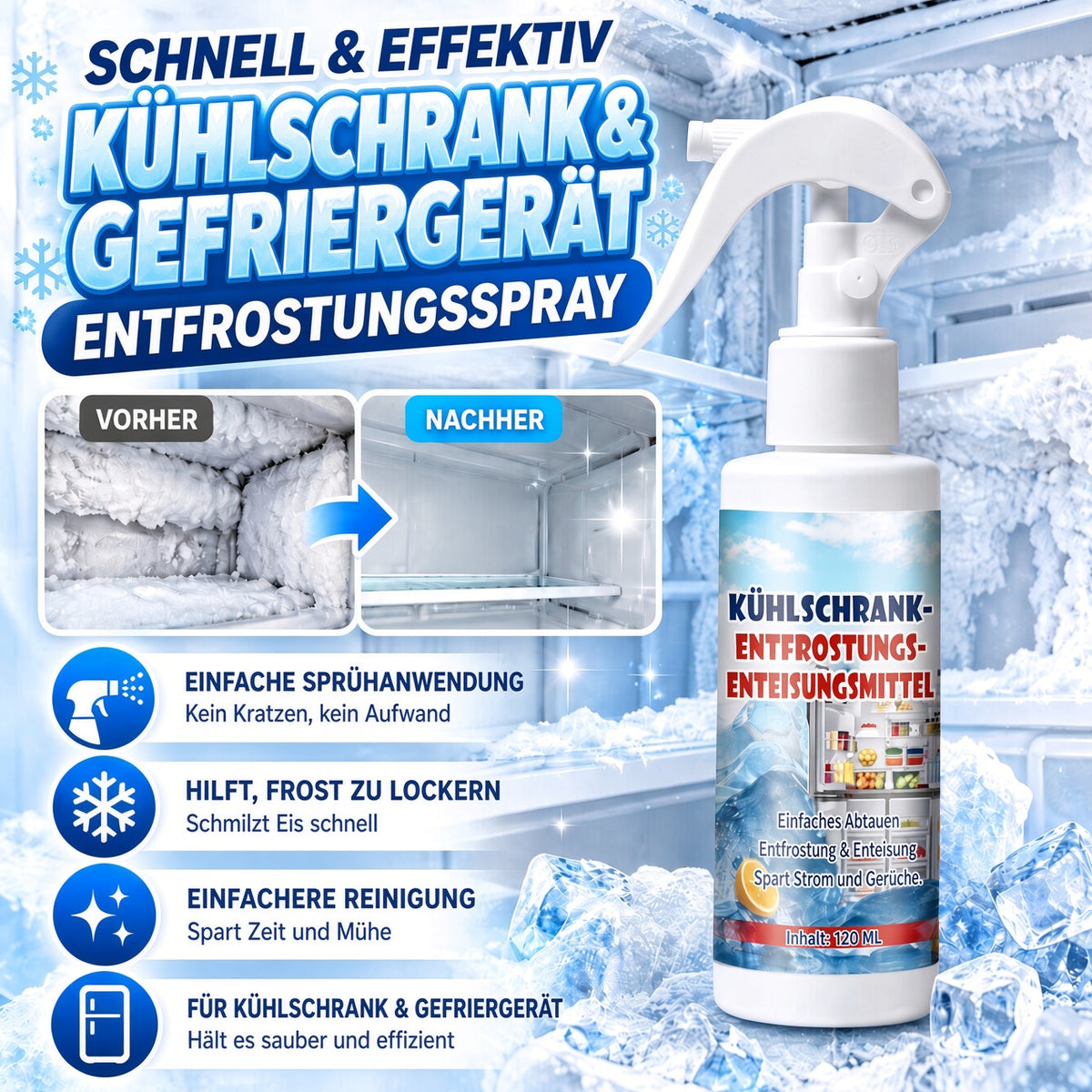 🏆 40 % RABATT – Nur für kurze Zeit | ❄️ Kühlschrank- & Gefrierfach-Enteisungsspray – Schnell wirkende Formel zur raschen Entfernung von Reif und Eis