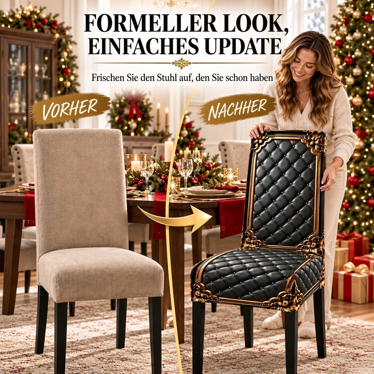🔥 1 kaufen, 1 gratis! 🪑 Eleganter Barock-Stil Stuhlbezug – Elastischer Esszimmerstuhlbezug mit luxuriösem Design