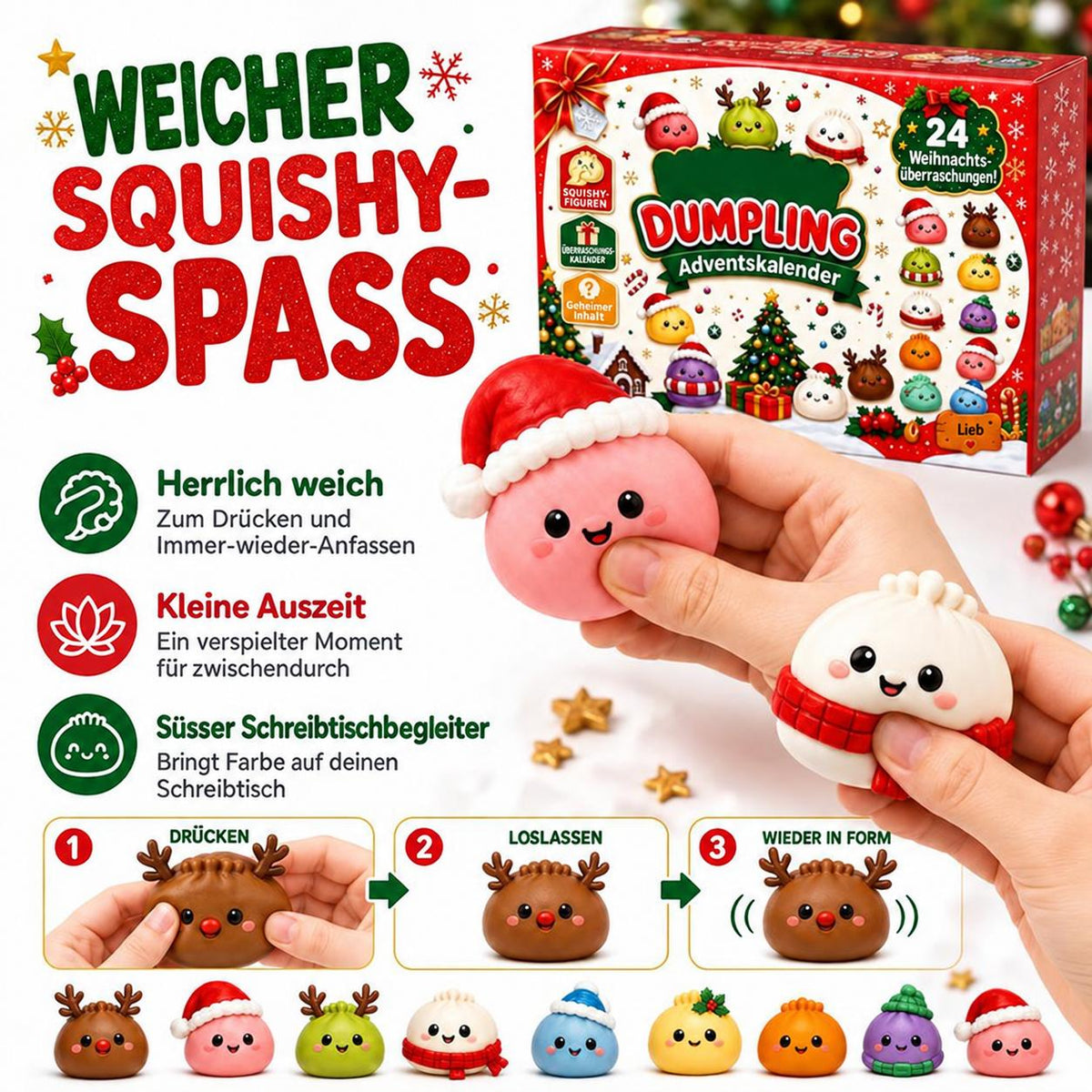 Squishy Dumpling Adventskalender 2026|24 einzigartige Knödel-Squishys, tausende Bestellungen weltweit, limitierte Auflage
