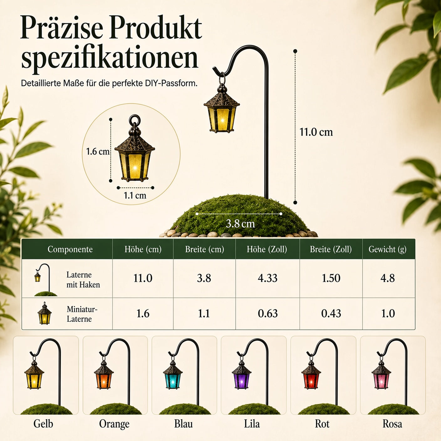 🌿Nachtleuchtende Laternen | Bunte Dekoration für Feengarten, Bonsai und aturlandschaft🌙