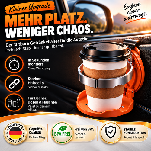 💎Weltweiter Bestseller💥|Multifunktionaler Auto-Türbecherhalter🚗 – Faltbarer Getränkehalter für Thermobecher, Wasserflaschen & XXL-Becher