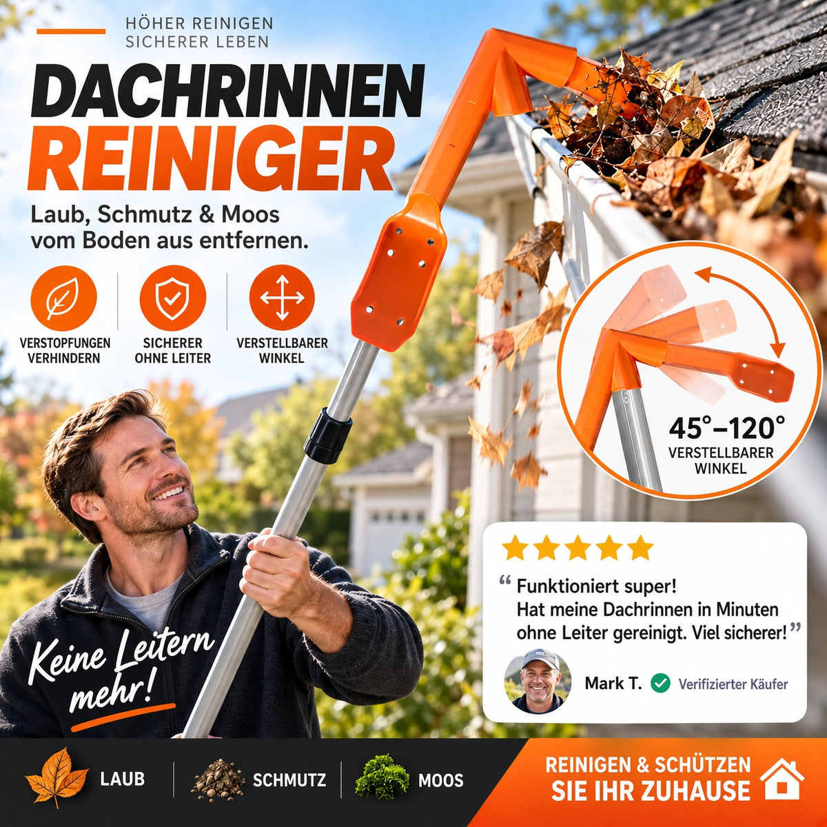 🧹 Verstellbare Dachrinnen-Schaufel – Sicheres Design Ohne Leiter Für Schnelle & Mühelose Entfernung Von Schmutz