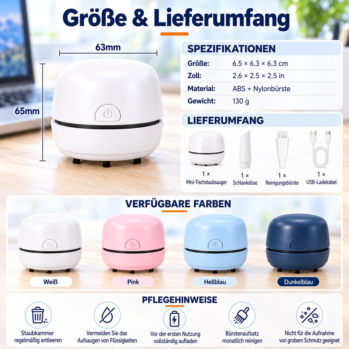 🎉 50 % RABATT 🎉✨ Tragbarer Mini-Tischstaubsauger | USB-aufladbar für Tastatur, Staub & Krümel