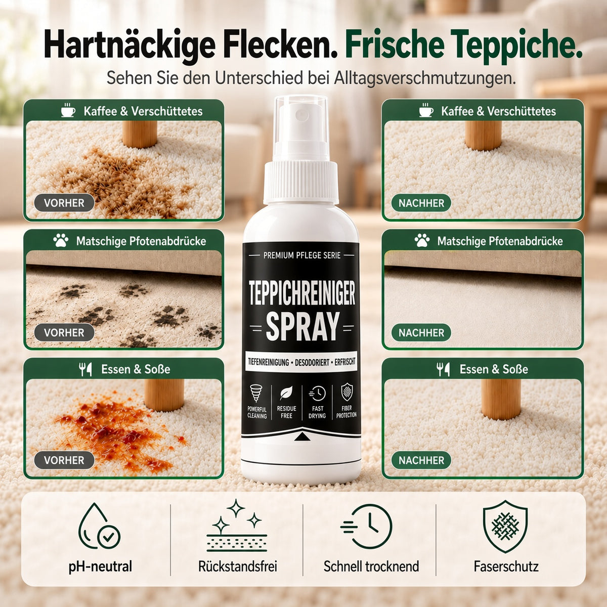 🏆 🏆 1 kaufen, 1 gratis erhalten! 🎁 Tiefenreinigendes Teppichspray – Kraftvolle Formel für Autoinnenräume, Sofas & Teppiche. Mühelose Fleckenentfernung! ✨