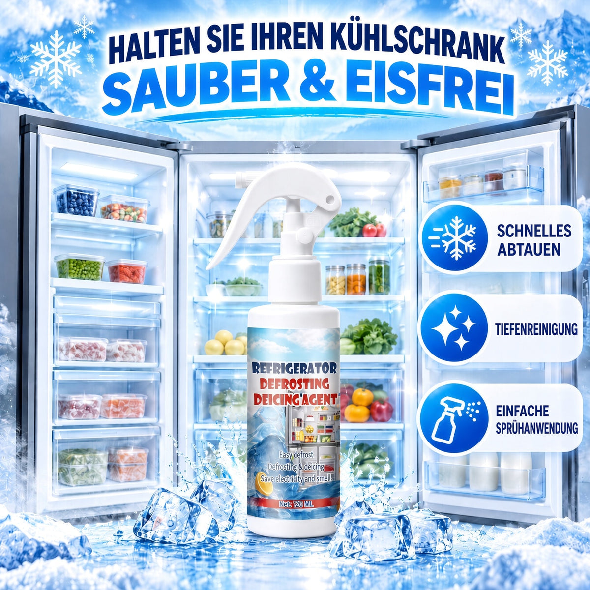 🏆 40 % RABATT – Nur für kurze Zeit | ❄️ Kühlschrank- & Gefrierfach-Enteisungsspray – Schnell wirkende Formel zur raschen Entfernung von Reif und Eis upsell