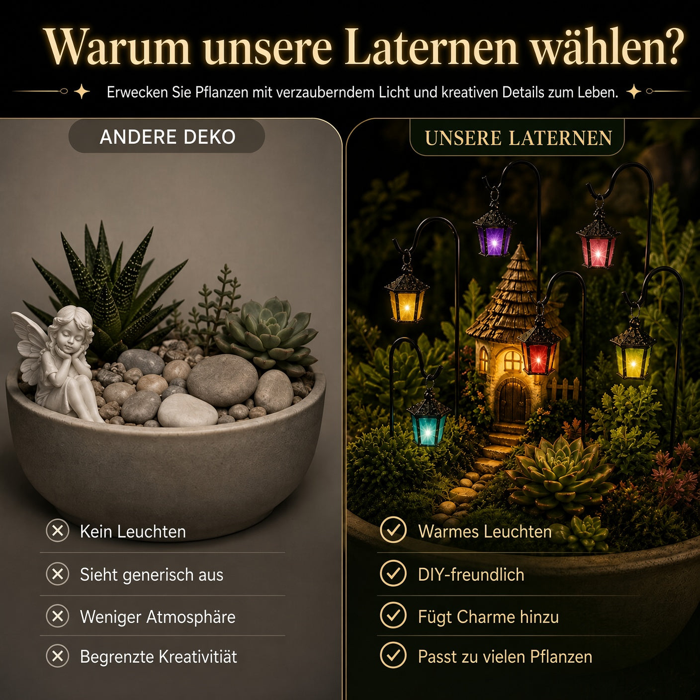 🌿Nachtleuchtende Laternen | Bunte Dekoration für Feengarten, Bonsai und aturlandschaft🌙