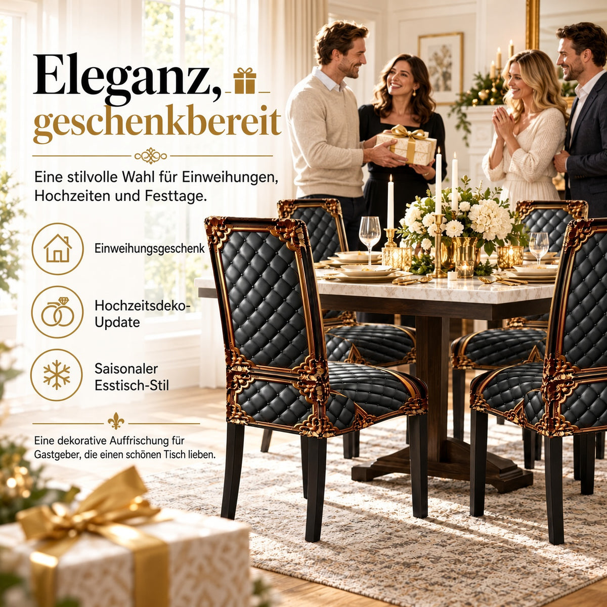 🔥 1 kaufen, 1 gratis! 🪑 Eleganter Barock-Stil Stuhlbezug – Elastischer Esszimmerstuhlbezug mit luxuriösem Design