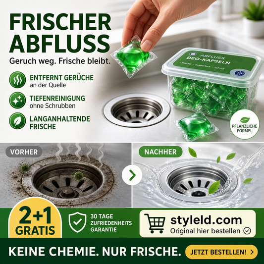 🏠💧 50 % Rabatt! Abfluss‑Deodorant‑Tabs – Bio‑Enzym‑Formel neutralisiert Gerüche direkt an der Quelle. Sofortiger Frischeduft, ohne aggressive Chemikalien. Verabschieden Sie sich von unangenehmen Gerüchen. upsell