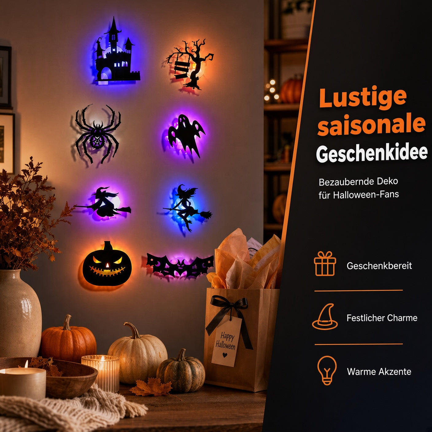 🎃Halloween-Wandaufkleber, die im Dunkeln leuchten✨ Sanftes LED-Licht 🩹 Einfach aufkleben