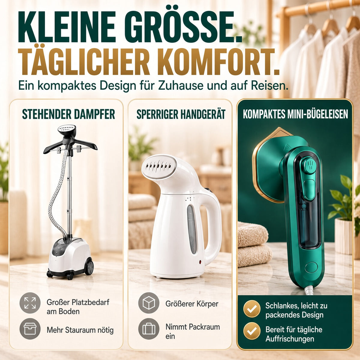 🔥 40% Rabatt – Nur für kurze Zeit! ⏰ ✨ Tragbares Dampfbügeleisen mit schnellem Aufheizen 💨 Nass- & Trockenbügeln für Zuhause und Reisen