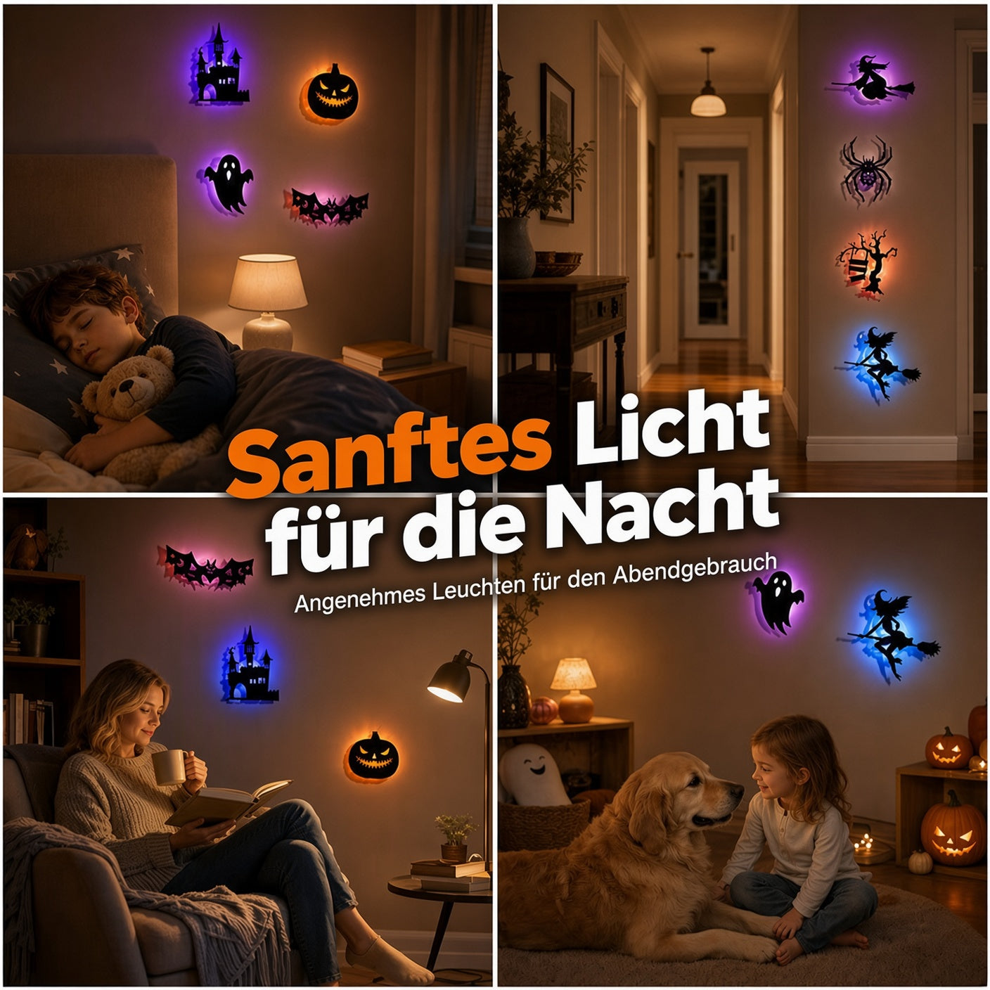 🎃Halloween-Wandaufkleber, die im Dunkeln leuchten✨ Sanftes LED-Licht 🩹 Einfach aufkleben