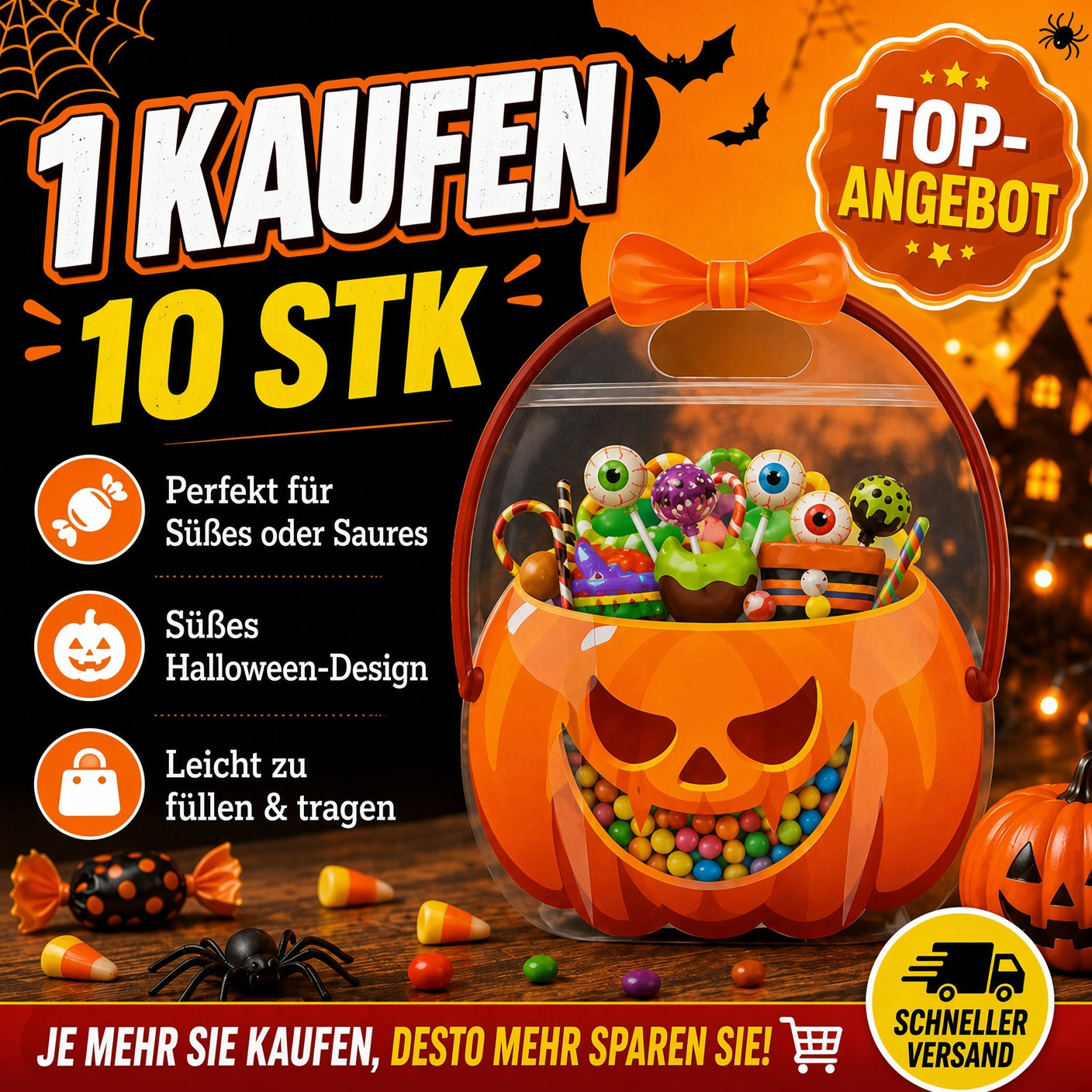 🎃 Einzigartiges Halloween-Design | Süßigkeitentüten aus Kunststoff, perfekt für Süßigkeiten, Geschenke und kreative Verpackungen. 👻