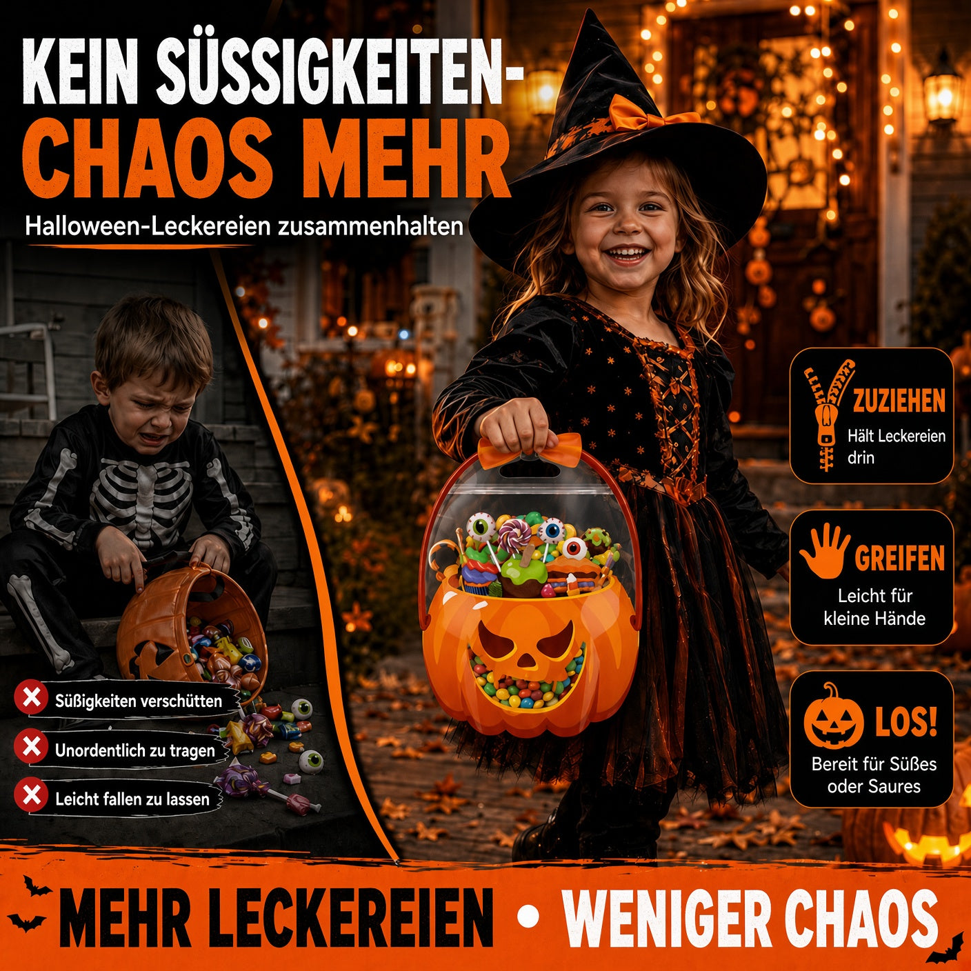 🎃 Einzigartiges Halloween-Design | Süßigkeitentüten aus Kunststoff, perfekt für Süßigkeiten, Geschenke und kreative Verpackungen. 👻