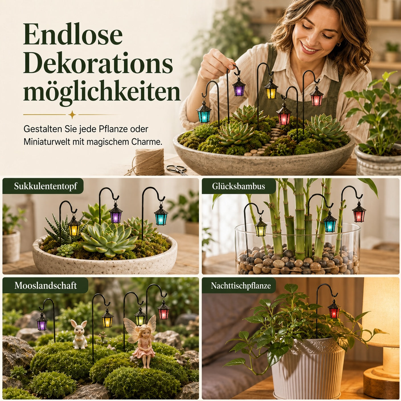 🌿Nachtleuchtende Laternen | Bunte Dekoration für Feengarten, Bonsai und aturlandschaft🌙