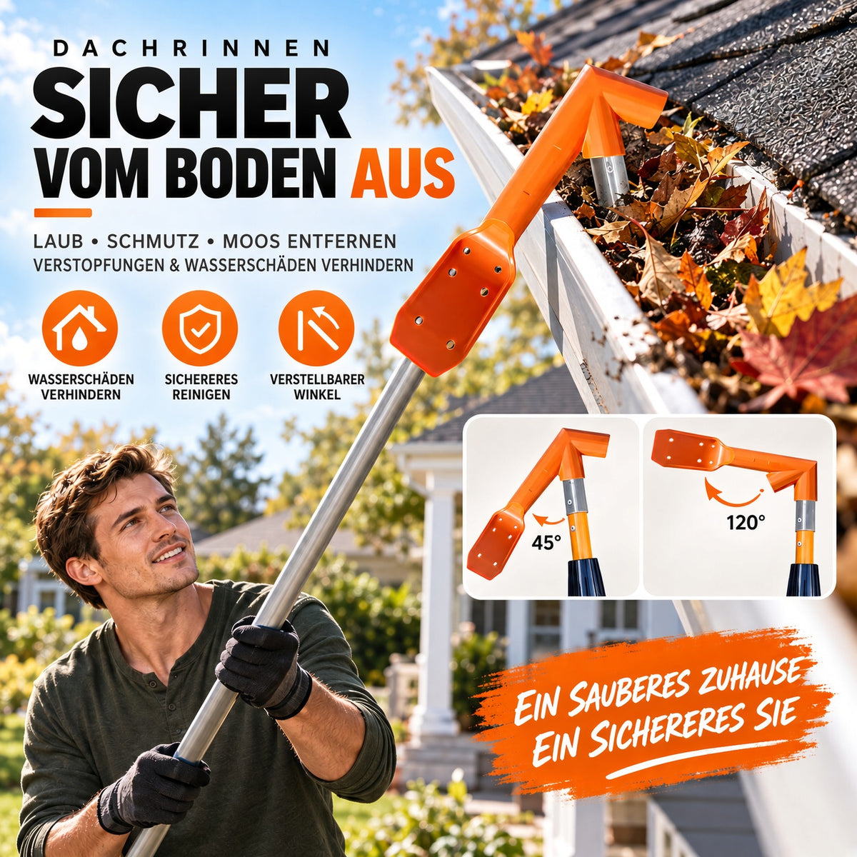 🧹 Verstellbare Dachrinnen-Schaufel – Sicheres Design Ohne Leiter Für Schnelle & Mühelose Entfernung Von Schmutz