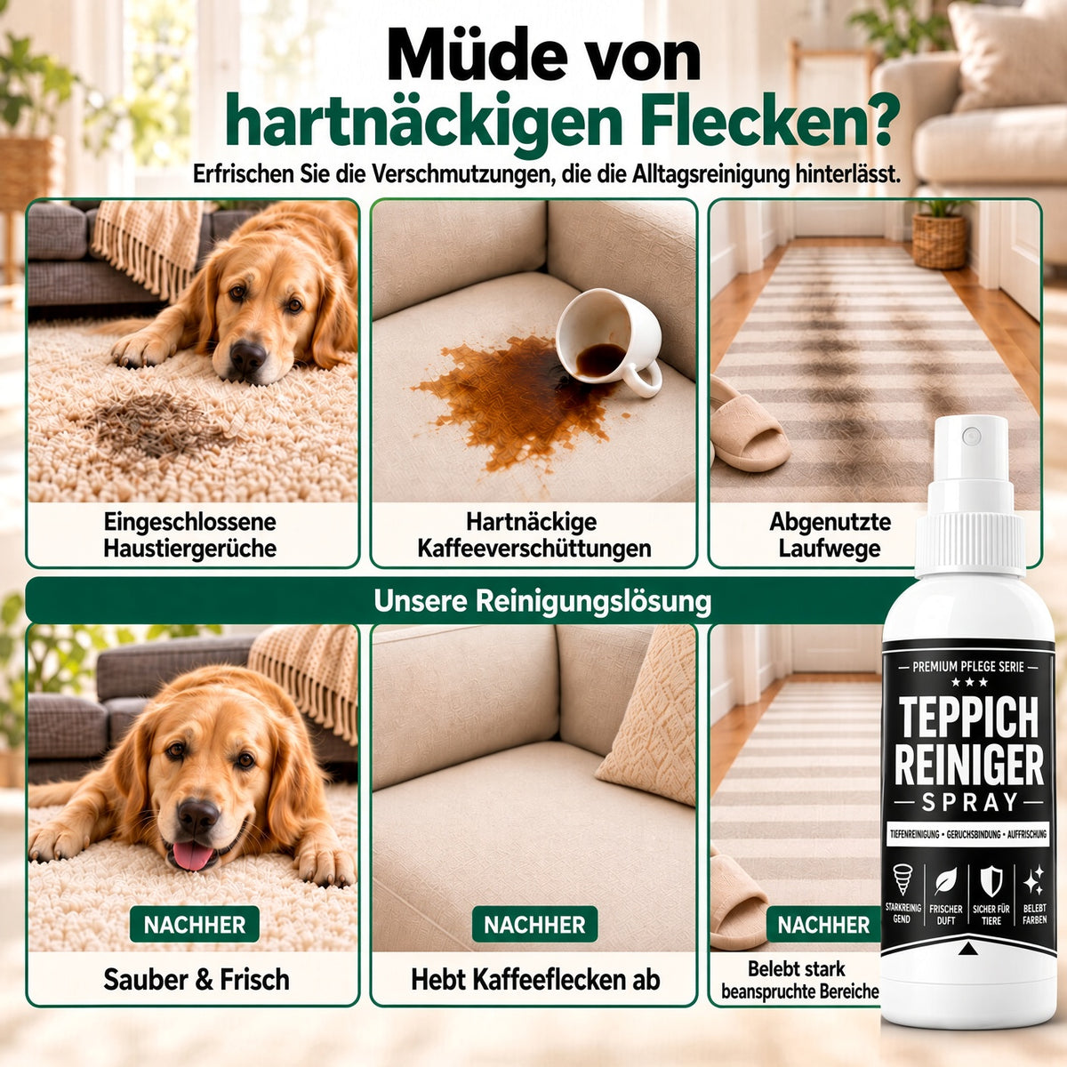 🏆 🏆 1 kaufen, 1 gratis erhalten! 🎁 Tiefenreinigendes Teppichspray – Kraftvolle Formel für Autoinnenräume, Sofas & Teppiche. Mühelose Fleckenentfernung! ✨