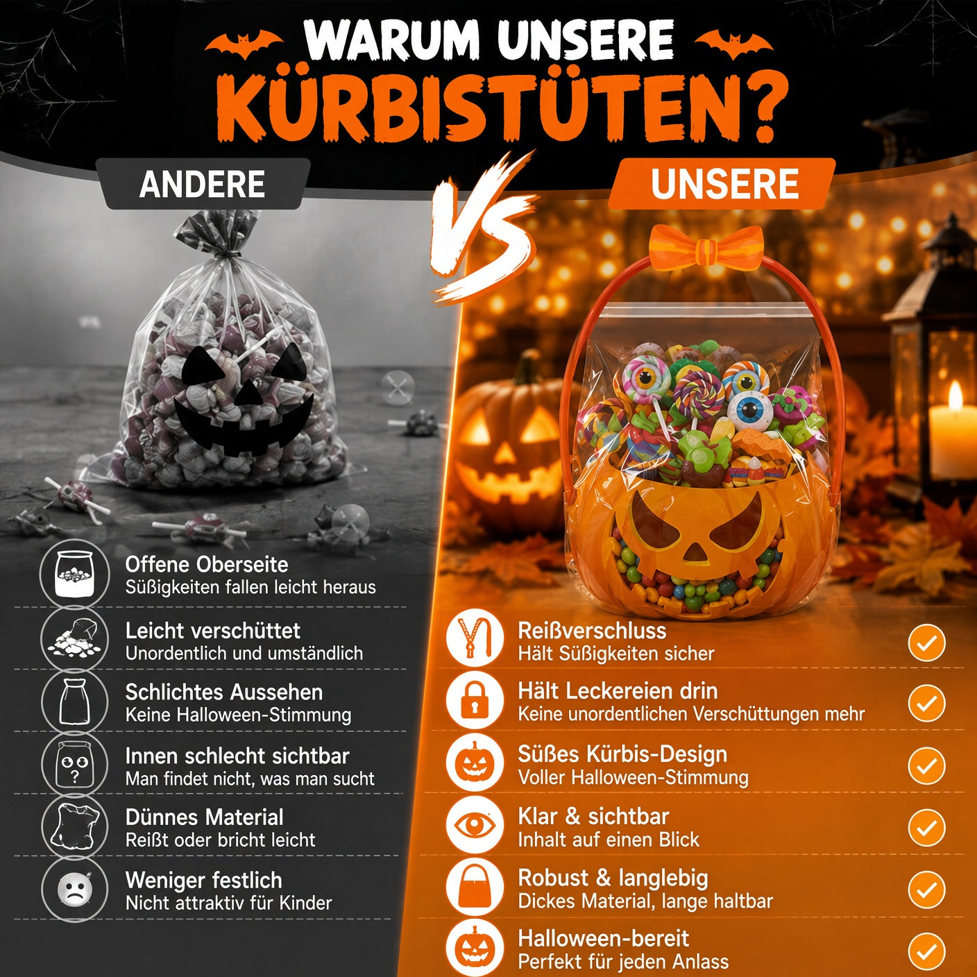 🎃 Einzigartiges Halloween-Design | Süßigkeitentüten aus Kunststoff, perfekt für Süßigkeiten, Geschenke und kreative Verpackungen. 👻