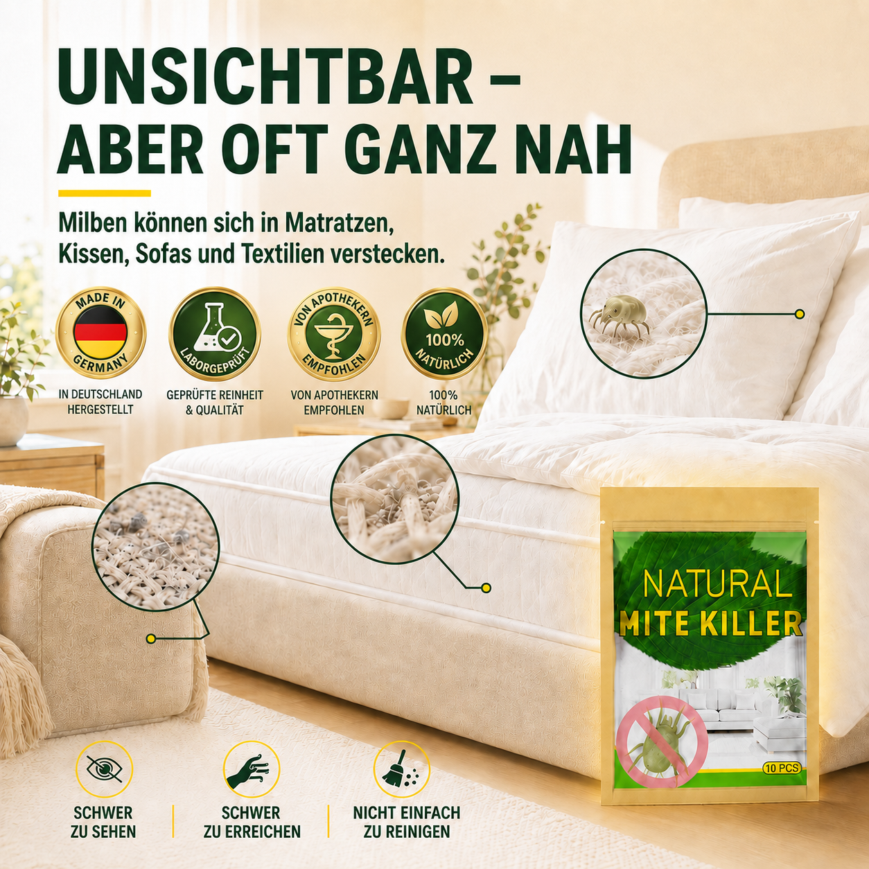 ♻️Milbenschutz-Säckchen gegen Hausstaubmilben | Milben in Matratze, Bett und Sofa wirksam bekämpfen – für hygienische Frische und erholsamen Schlaf✨