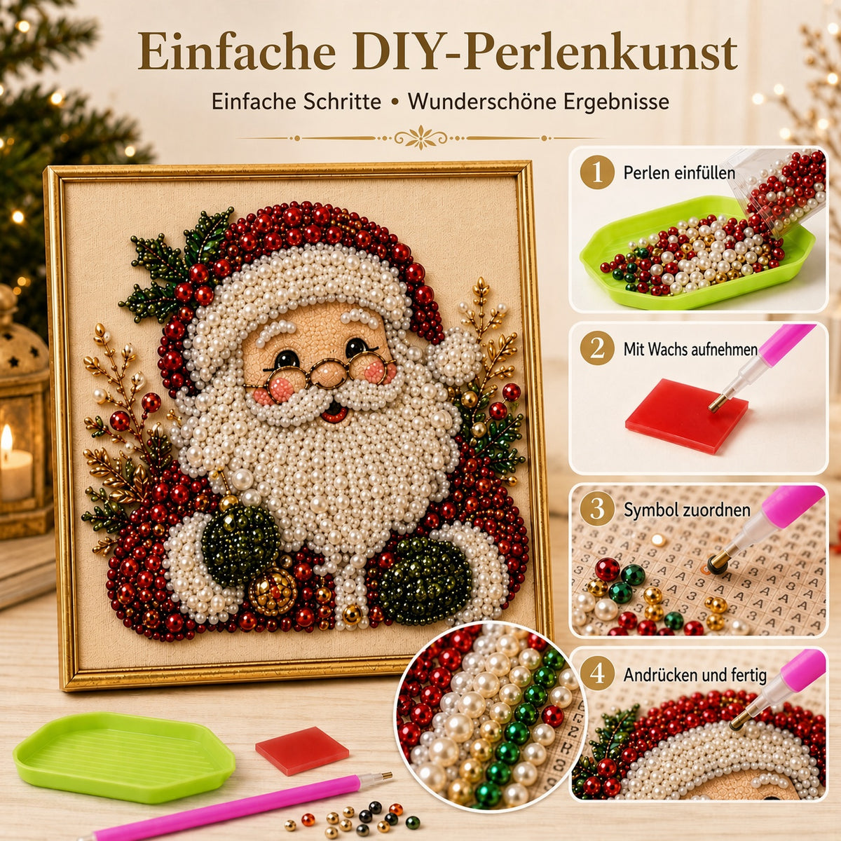 🎄 LETZTER TAG – 49 % RABATT – DIY Weihnachts-Perlen-Diamond-Painting-Set mit Rahmen | Entspannend & Einsteigerfreundlich