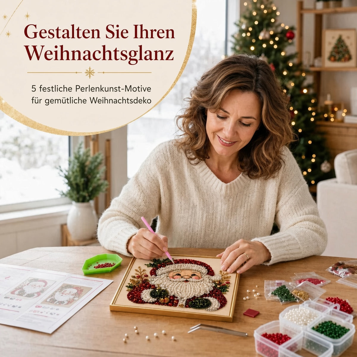 🎄 LETZTER TAG – 49 % RABATT – DIY Weihnachts-Perlen-Diamond-Painting-Set mit Rahmen | Entspannend & Einsteigerfreundlich