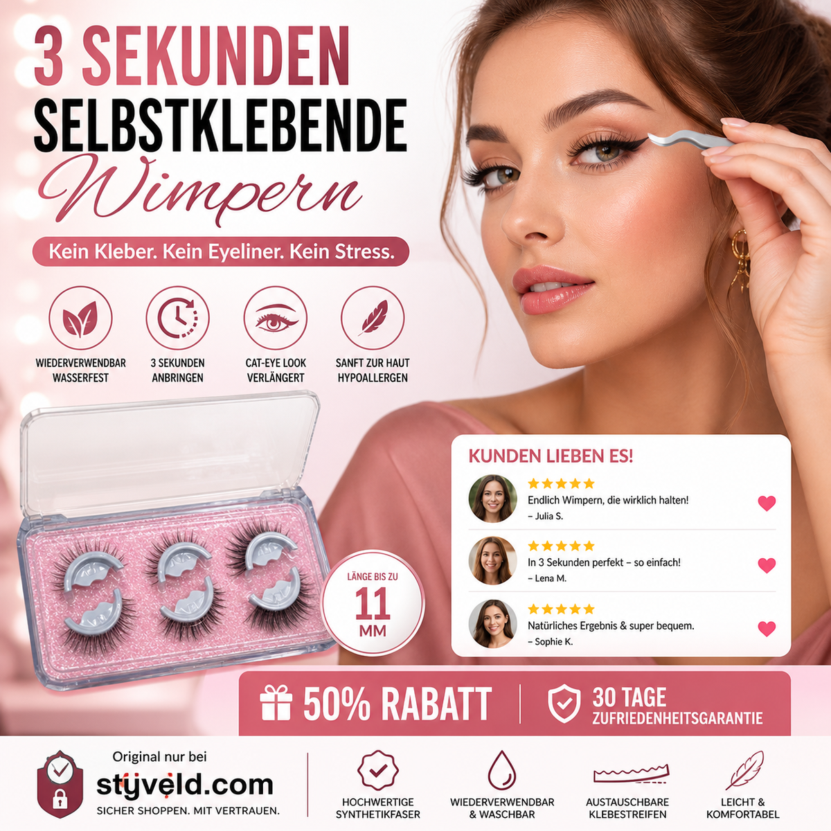 ✨Wiederverwendbare Selbstklebende Wimpern| Wacher Blick in 3 Sekunden👀– Ohne Kleber, Ohne Aufwand!