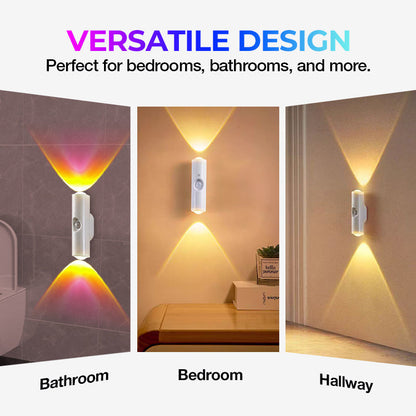Smart LED Motion Sensor Night Light, Dimmable RGB Color Changing Wall Lamp, USB Rechargeable Gradient Magnetic Stick-on Ambient Light for Bedroom, Hallway, Entryway Home Lighting Decor Accessories