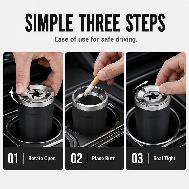 🔥Drehbarer Keramik-Aschenbecher fürs Auto – geruchsdicht, feuerfest & passgenau für 99 % aller Becherhalter 🚬✨