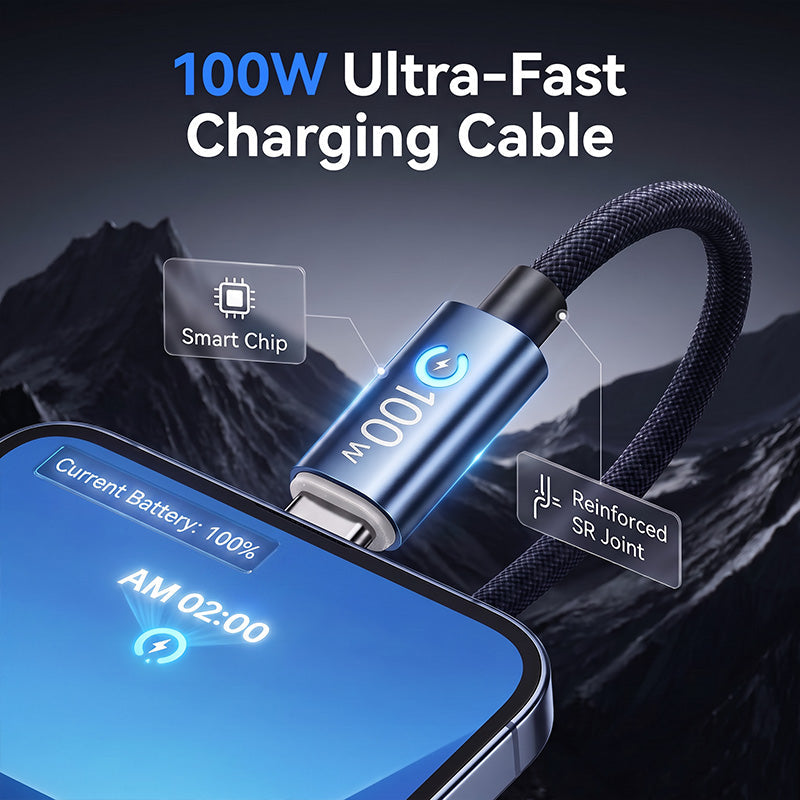 🔋100W USB Schnellladekabel –Schützen Sie Ihren Handyakku vor Beschädigung, Überhitzung und Kabelbruch | geeignet für alle elektronischen Geräte
