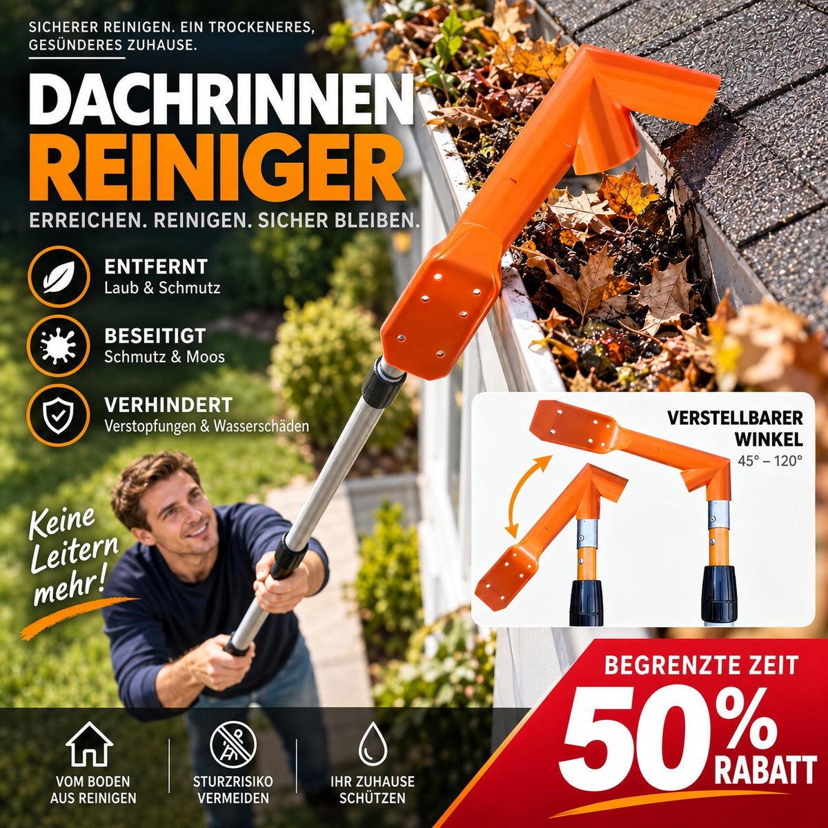 🧹 Verstellbare Dachrinnen-Schaufel – Sicheres Design Ohne Leiter Für Schnelle & Mühelose Entfernung Von Schmutz