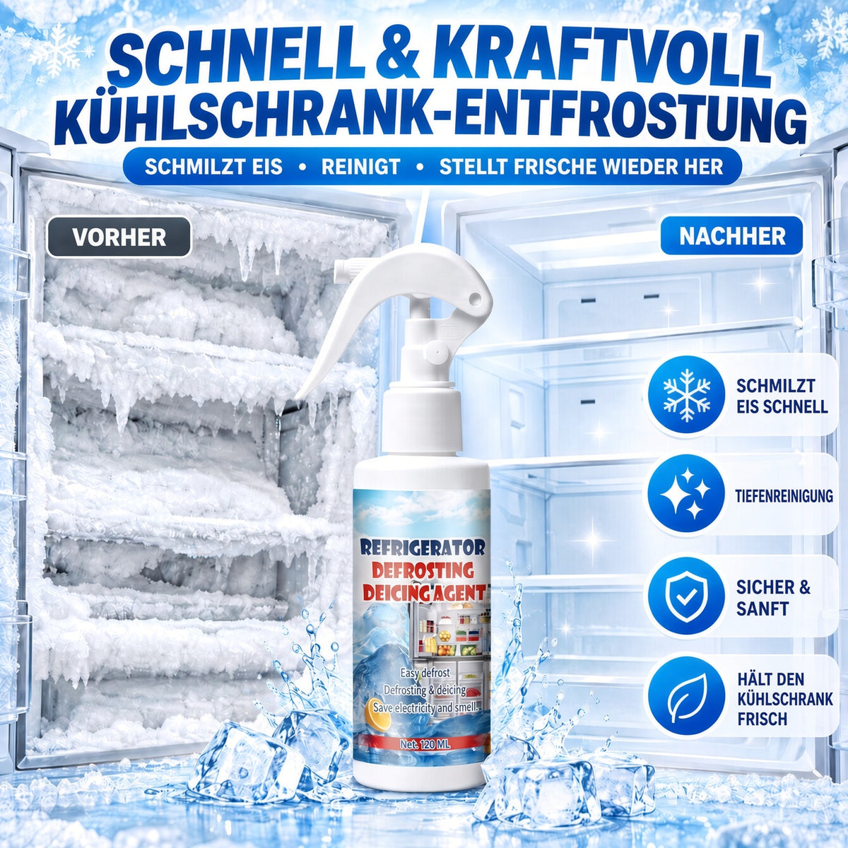 🏆 40 % RABATT – Nur für kurze Zeit | ❄️ Kühlschrank- & Gefrierfach-Enteisungsspray – Schnell wirkende Formel zur raschen Entfernung von Reif und Eis