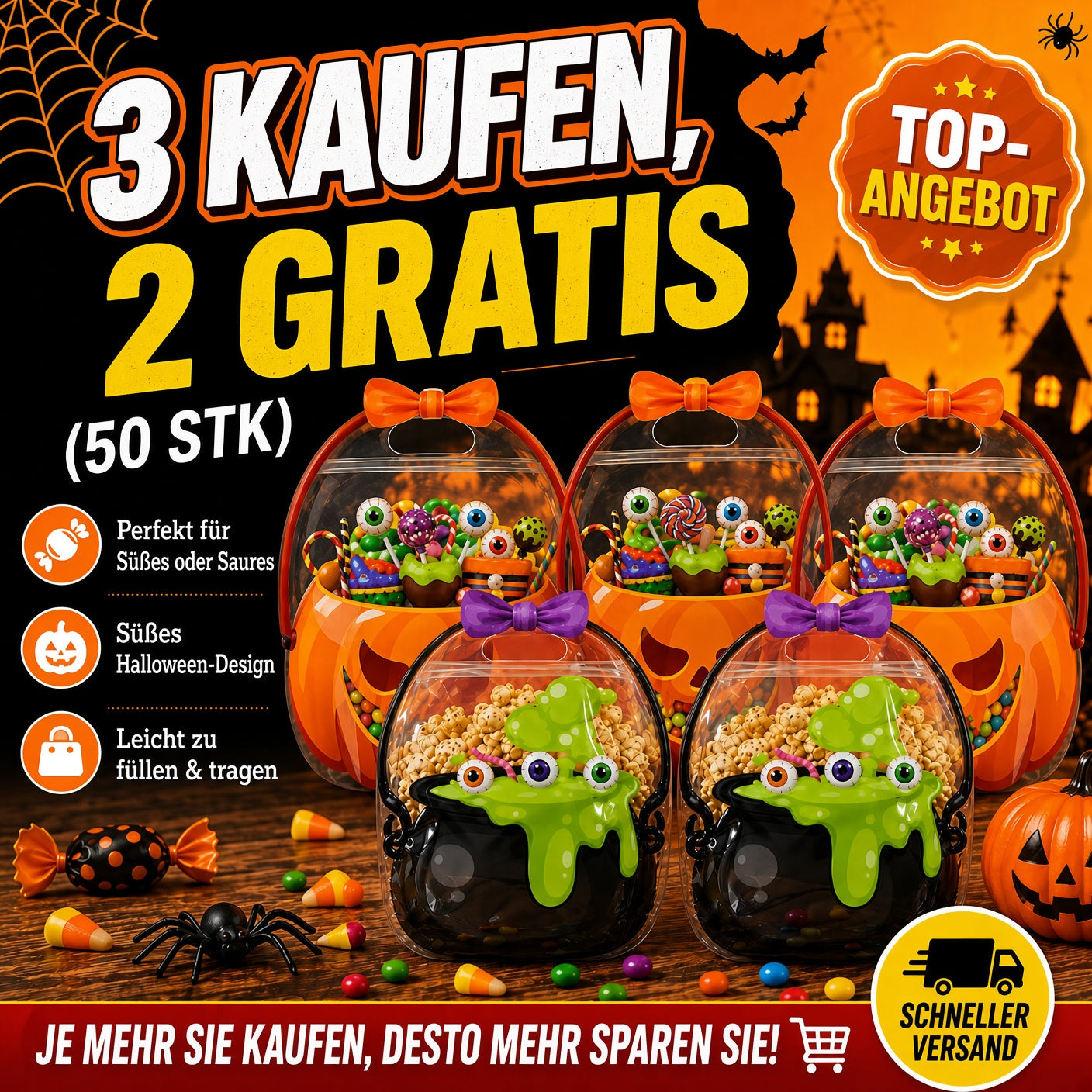 🎃 Einzigartiges Halloween-Design | Süßigkeitentüten aus Kunststoff, perfekt für Süßigkeiten, Geschenke und kreative Verpackungen. 👻