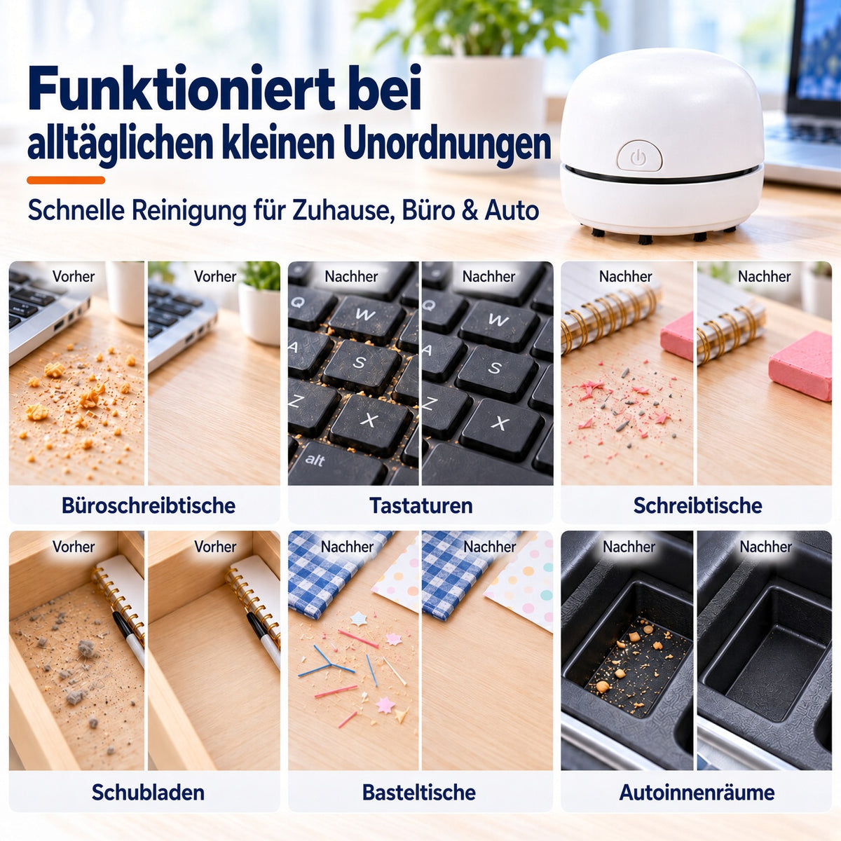 🎉 50 % RABATT 🎉✨ Tragbarer Mini-Tischstaubsauger | USB-aufladbar für Tastatur, Staub & Krümel